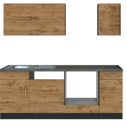 Held Küchenzeile Sorrella 210cm mit Platz für Geschirrspüler und Backofen - Eiche/Graphit