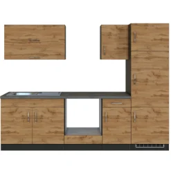 Held Küchenzeile Sorrella 270cm mit Platz für Backofen und Kühlschrank - Eiche/Graphit