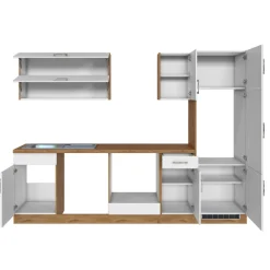 Held Küchenzeile Sorrella 270cm mit Platz für Backofen, Geschirrspüler und Kühlschrank - weiß/Eiche
