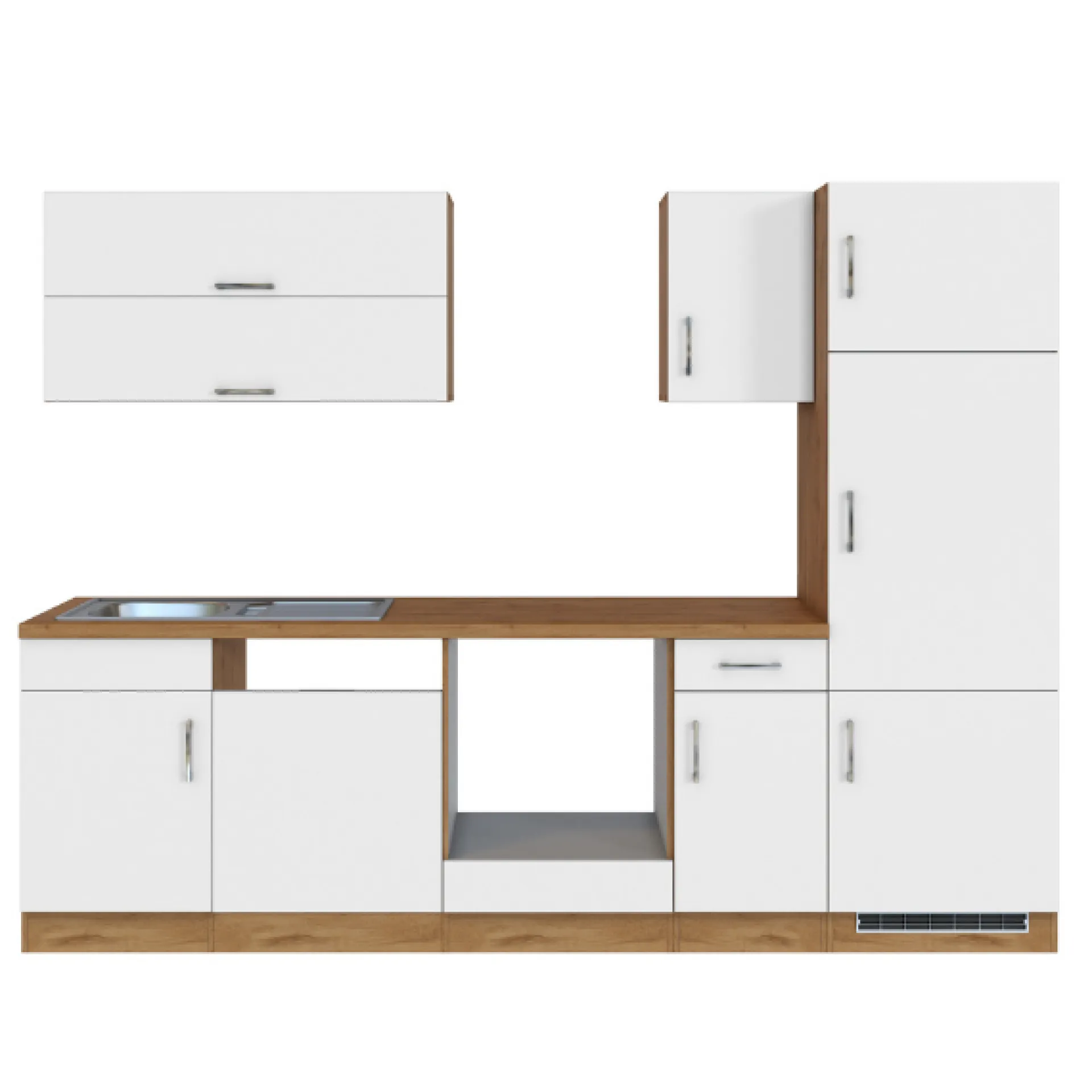 Held Küchenzeile Sorrella 270cm mit Platz für Backofen, Geschirrspüler und Kühlschrank - weiß/Eiche