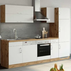 Held Küchenzeile Sorrella 270cm mit Platz für Backofen, Geschirrspüler und Kühlschrank - weiß/Eiche