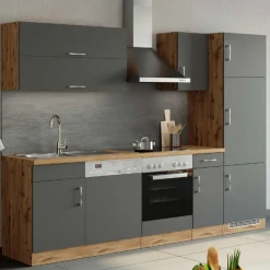 Held Küchenzeile Sorrella 270cm mit Platz für Backofen, Geschirrspüler und Kühlschrank - anthrazit/ocker