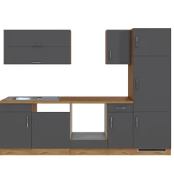 Held Küchenzeile Sorrella 270cm mit Platz für Backofen, Geschirrspüler und Kühlschrank - anthrazit/ocker