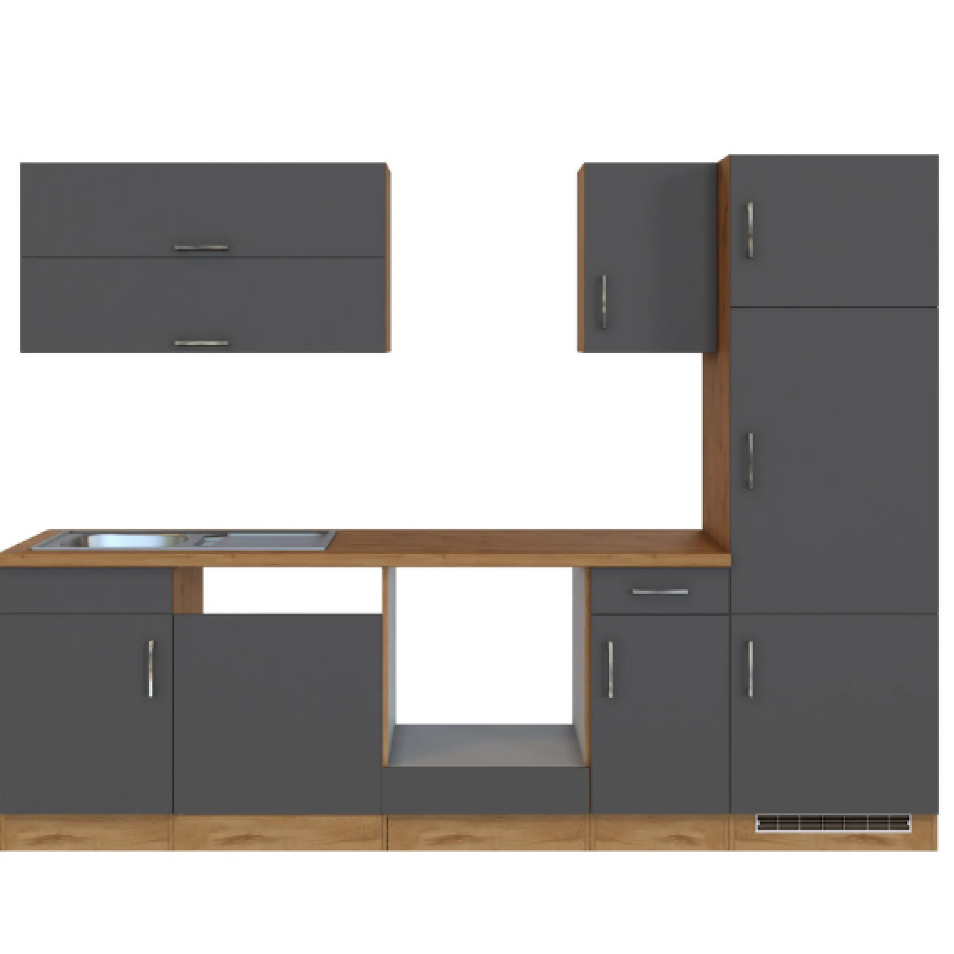 Held Küchenzeile Sorrella 270cm mit Platz für Backofen, Geschirrspüler und Kühlschrank - anthrazit/ocker