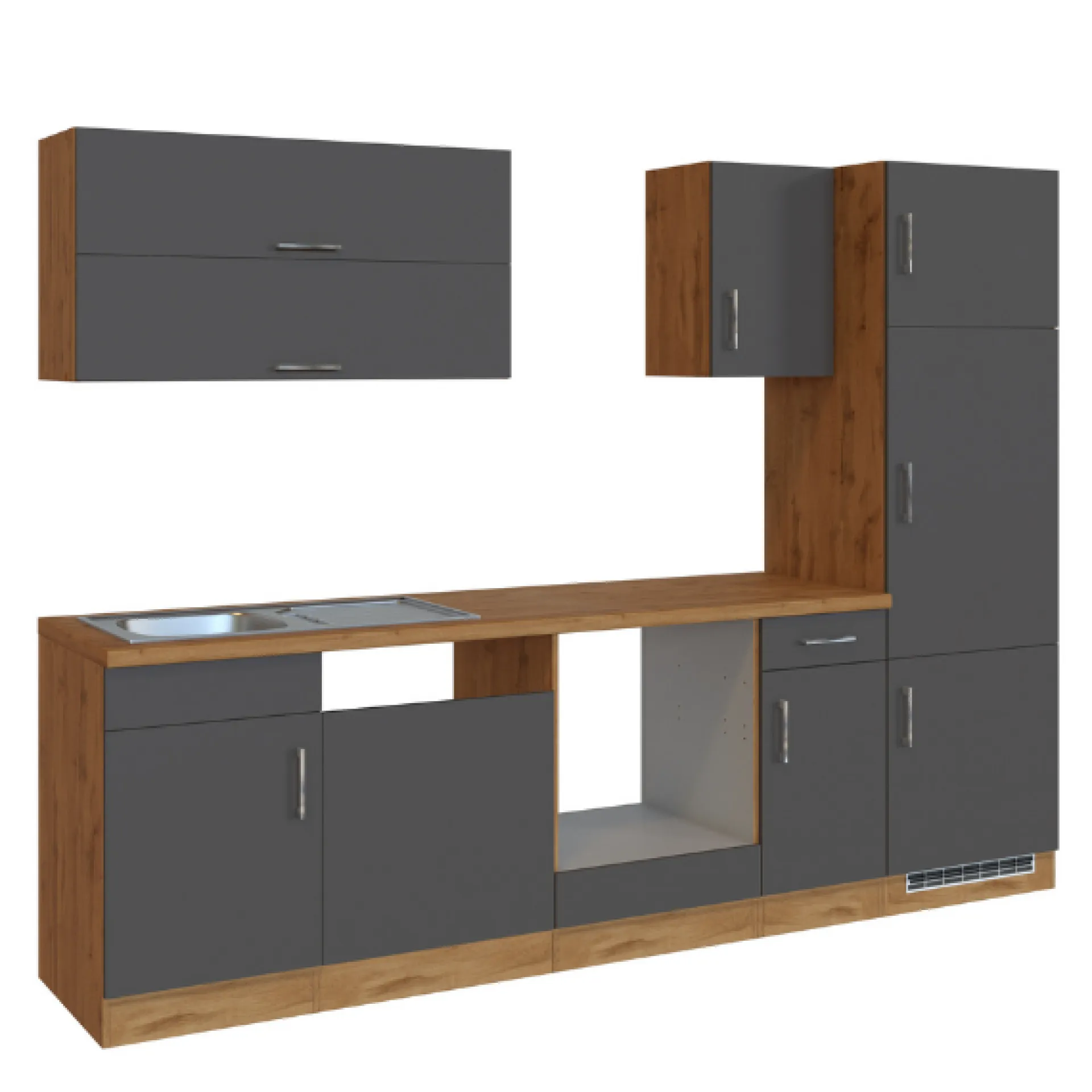 Held Küchenzeile Sorrella 270cm mit Platz für Backofen, Geschirrspüler und Kühlschrank - anthrazit/ocker