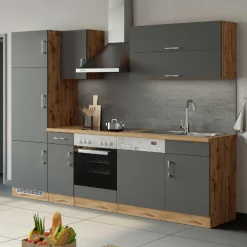 Held Küchenzeile Sorrella 270cm mit Platz für Backofen, Geschirrspüler und Kühlschrank - anthrazit/ocker