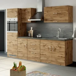 Held Küchenzeile Sorrella 270cm mit Platz für Backofen und Kühlschrank - Eiche