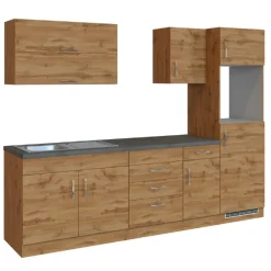 Held Küchenzeile Sorrella 270cm mit Platz für Backofen und Kühlschrank - Eiche
