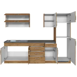 Held Küchenzeile Sorrella 270cm mit Platz für Backofen und Kühlschrank - Eiche