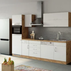 Held Küchenzeile Sorrella 270cm mit Platz für Geschirrspüler, Backofen und Kühlschrank - weiß/Eiche