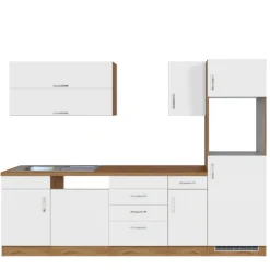 Held Küchenzeile Sorrella 270cm mit Platz für Geschirrspüler, Backofen und Kühlschrank - weiß/Eiche