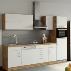 Held Küchenzeile Sorrella 270cm mit Platz für Geschirrspüler, Backofen und Kühlschrank - weiß/Eiche