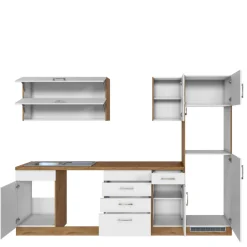 Held Küchenzeile Sorrella 270cm mit Platz für Geschirrspüler, Backofen und Kühlschrank - weiß/Eiche