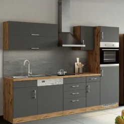 Held Küchenzeile Sorrella 270cm mit Platz für Geschirrspüler, Backofen und Kühlschrank - anthrazit/ocker