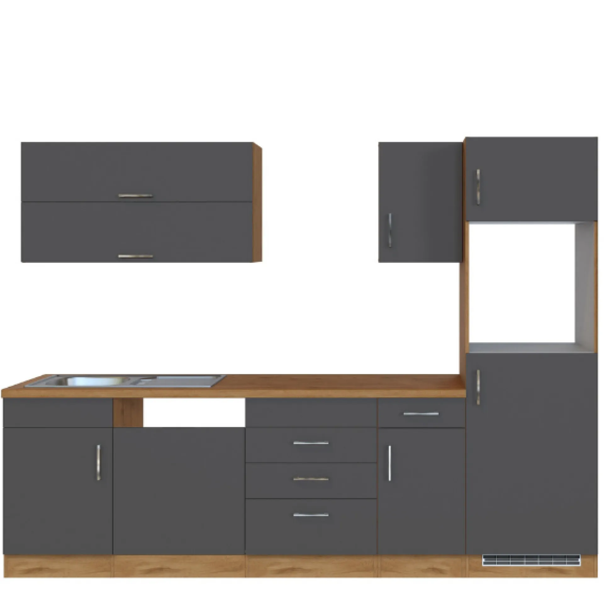 Held Küchenzeile Sorrella 270cm mit Platz für Geschirrspüler, Backofen und Kühlschrank - anthrazit/ocker
