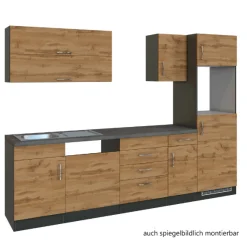 Held Küchenzeile Sorrella 270cm mit Platz für Geschirrspüler, Backofen und Kühlschrank - Eiche/Graphit