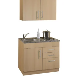 Held Küchenzeile Toto 100cm mit Kochfeld - Buche/Marmor