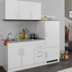 Held Küchenzeile Toto 180cm mit Kochfeld und Kühlschrank - /marmoriert