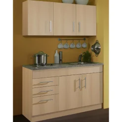 Held Küchenzeile Toto 120cm mit Kochfeld - Buche/Marmor