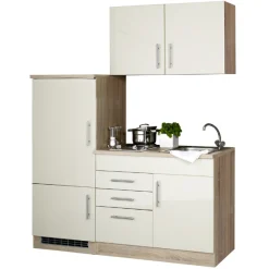 Held Küchenzeile Toto 160cm mit Kochfeld und Kühlschrank - Hochglanz creme