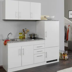 Held Küchenzeile Toto 180cm mit Kochfeld und Kühlschrank - /marmoriert