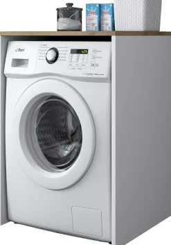 KD103 Waschmaschinenschrank | 100 % MELAMIN | Walnuss, Weiß