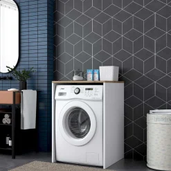 KD103 Waschmaschinenschrank | 100 % MELAMIN | Walnuss, Weiß