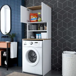 KD101 Waschmaschinenschrank | 100 % MELAMIN | Weiß, Walnuss