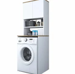 KD101 Waschmaschinenschrank | 100 % MELAMIN | Weiß, Walnuss