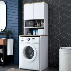 KD101 Waschmaschinenschrank | 100 % MELAMIN | Weiß, Walnuss