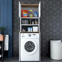 KD101 Waschmaschinenschrank | 100 % MELAMIN | Weiß, Walnuss