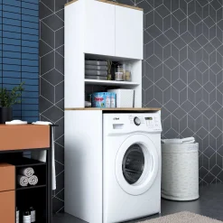 KD101 Waschmaschinenschrank | 100 % MELAMIN | Weiß, Walnuss