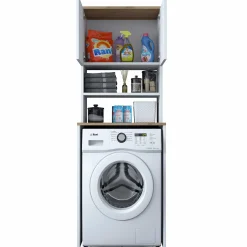 KD101 Waschmaschinenschrank | 100 % MELAMIN | Weiß, Walnuss