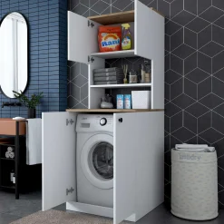 KD102 Waschmaschinenschrank | 100 % MELAMIN | Weiß, Walnuss