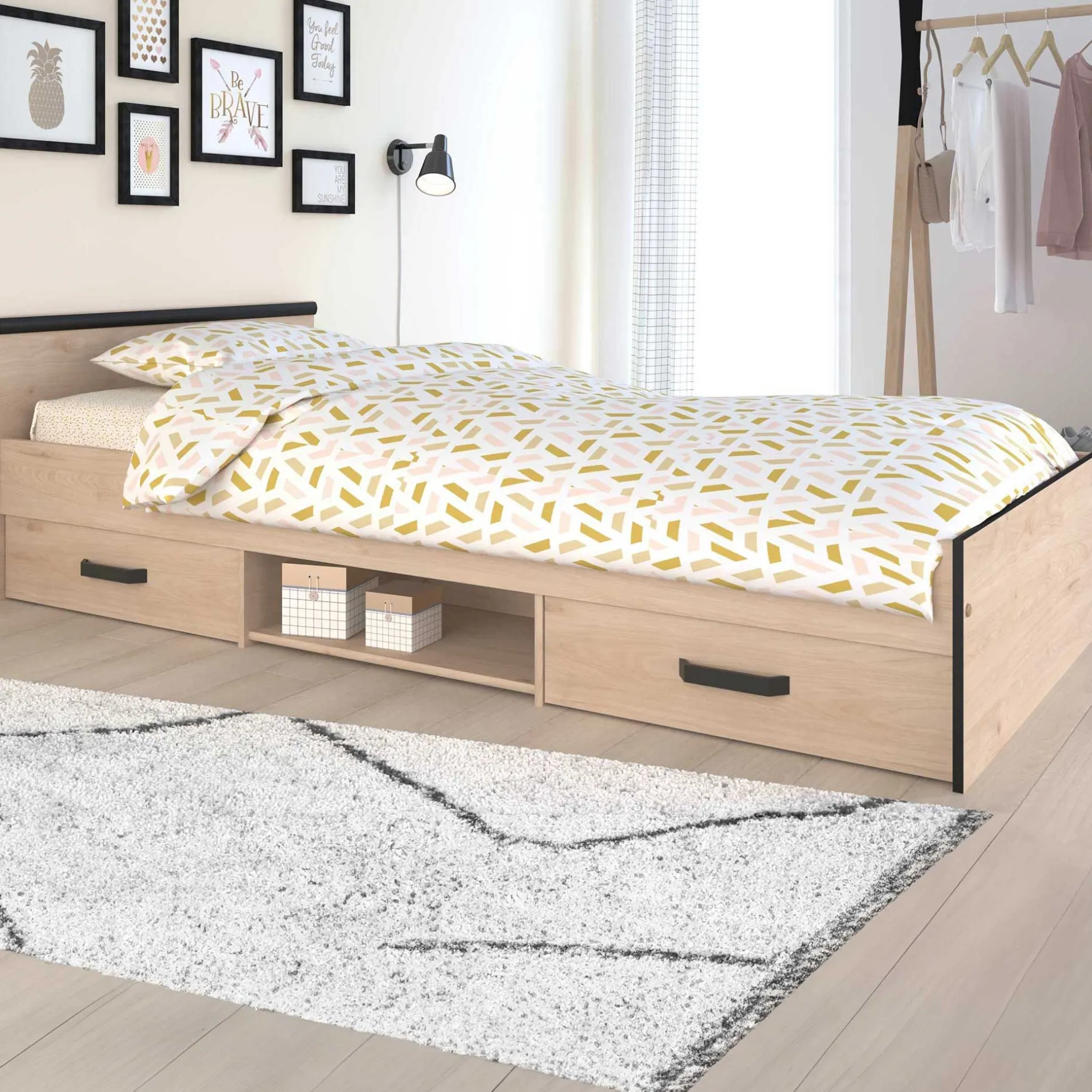 Kinderbett Alma 90x200 mit Stauraum - eichendekor