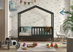 Kinderbett Dallas - 70x140 cm - Schwarz/Massivkiefer