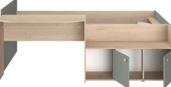 Kinderbett Jada - 90x200cm - mit Schreibtisch und Stauraum - Eichendekor/grün