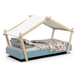 Kinderbett Lodge | 223,2 x 105,5 x 129,7 cm | Blau-Weiß