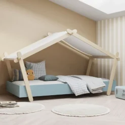 Kinderbett Lodge | 223,2 x 105,5 x 129,7 cm | Blau-Weiß