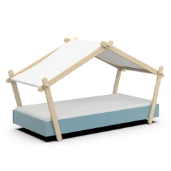 Kinderbett Lodge | 223,2 x 105,5 x 129,7 cm | Blau-Weiß