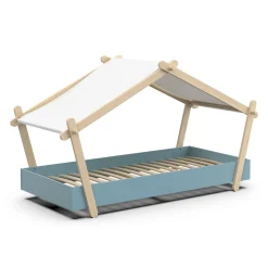 Kinderbett Lodge | 223,2 x 105,5 x 129,7 cm | Blau-Weiß