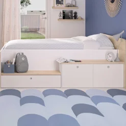 Kinderbett Matis - 90x200cm - mit Stauraum - weiß/kastanjedecor