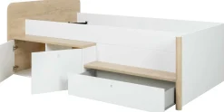 Kinderbett Matis - 90x200cm - mit Stauraum - weiß/kastanjedecor