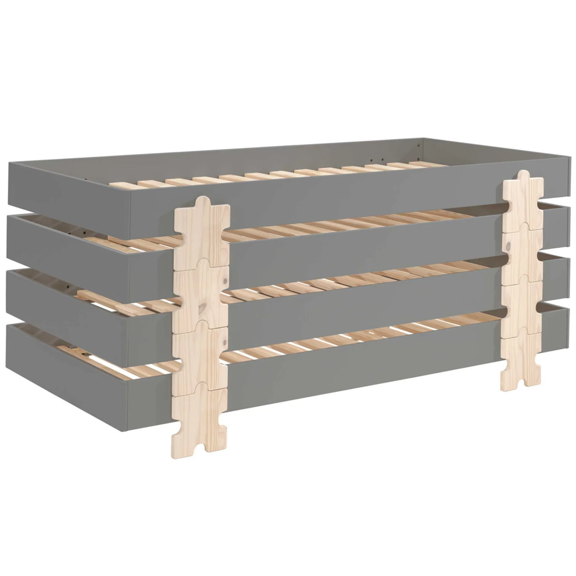 Kinderbett Modulo Puzzle 90x200 stapelbar 4er-Set - anthrazit/Kiefer