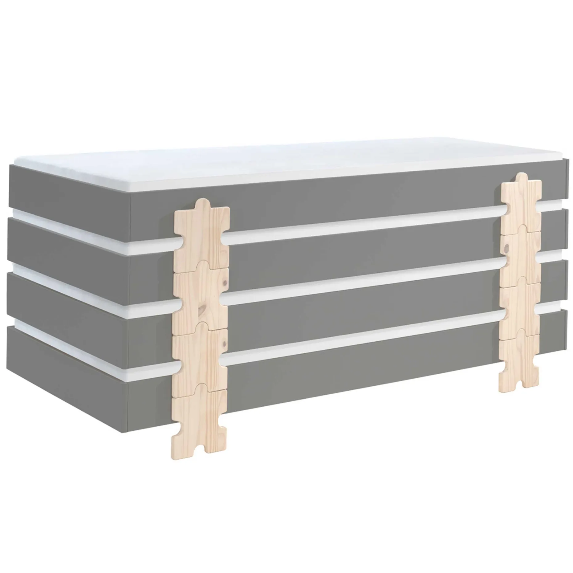 Kinderbett Modulo Puzzle 90x200 stapelbar 4er-Set - anthrazit/Kiefer