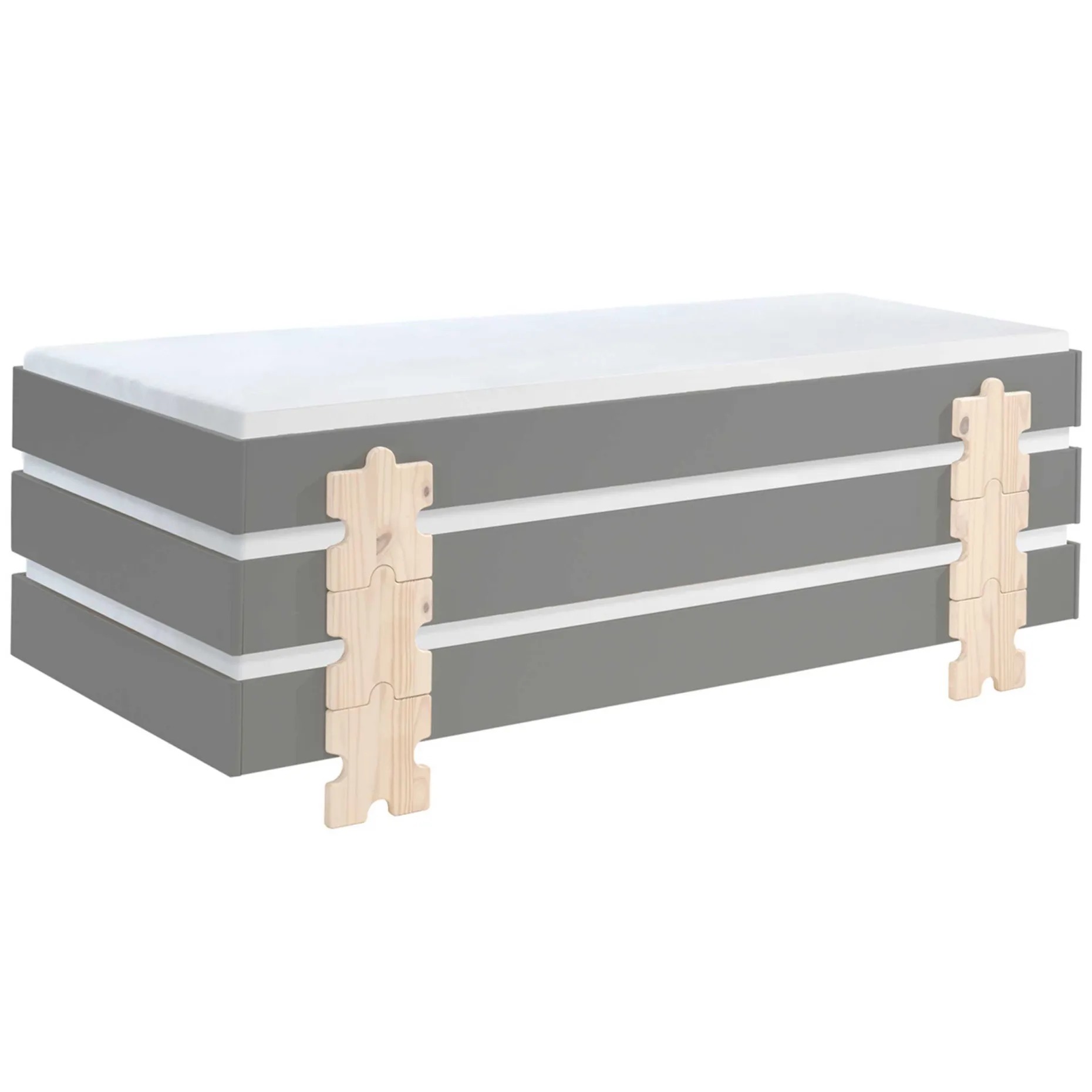 Kinderbett Modulo Puzzle 90x200 stapelbar 3er Set - anthrazit/Kiefer