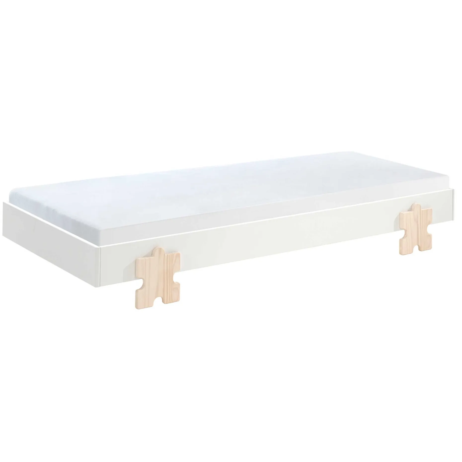 Kinderbett Modulo Puzzle 90x200 stapelbar 2er-Set - weiß/Kieferholz