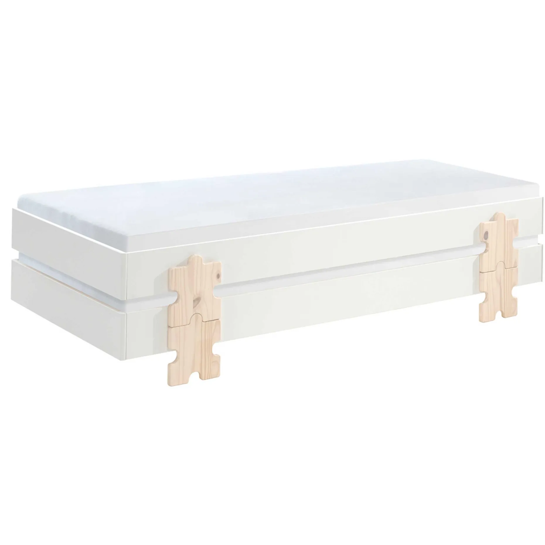 Kinderbett Modulo Puzzle 90x200 stapelbar 2er-Set - weiß/Kieferholz