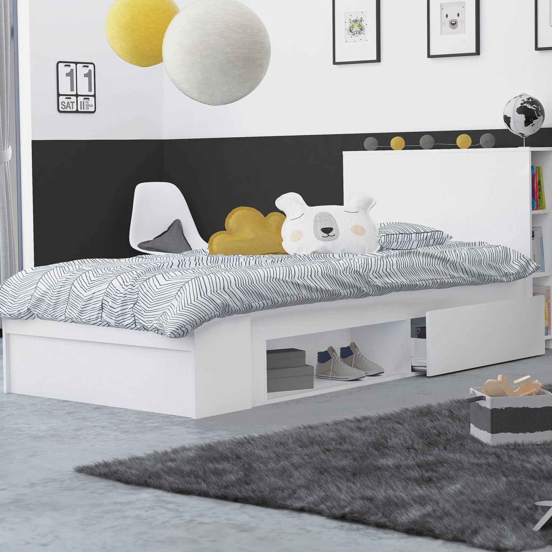 Kinderbett Orphee - 90x200cm - mit Stauraum - weiß
