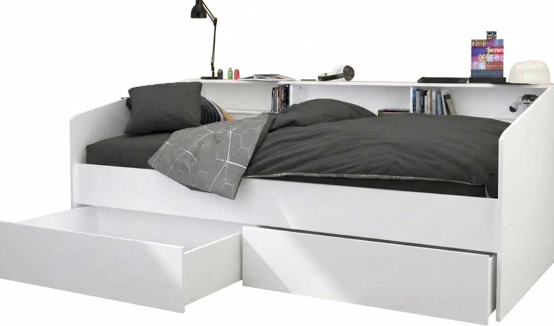 Kinderbett Sleep 90x200cm mit Bettkästen - weiß